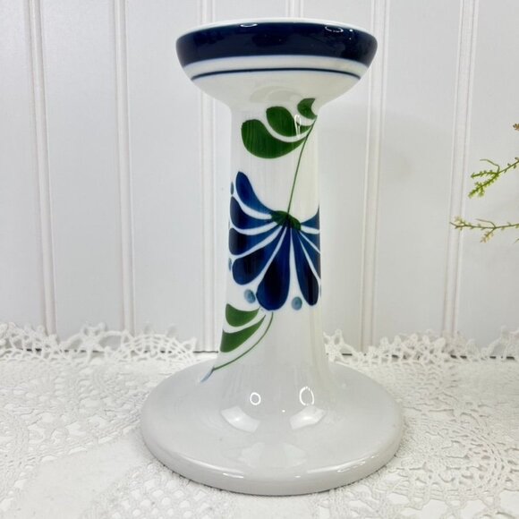 Dansk Sage Song Collection Porcelain Candle Holder 6.75" White Blue Floral - Picture 1 of 7